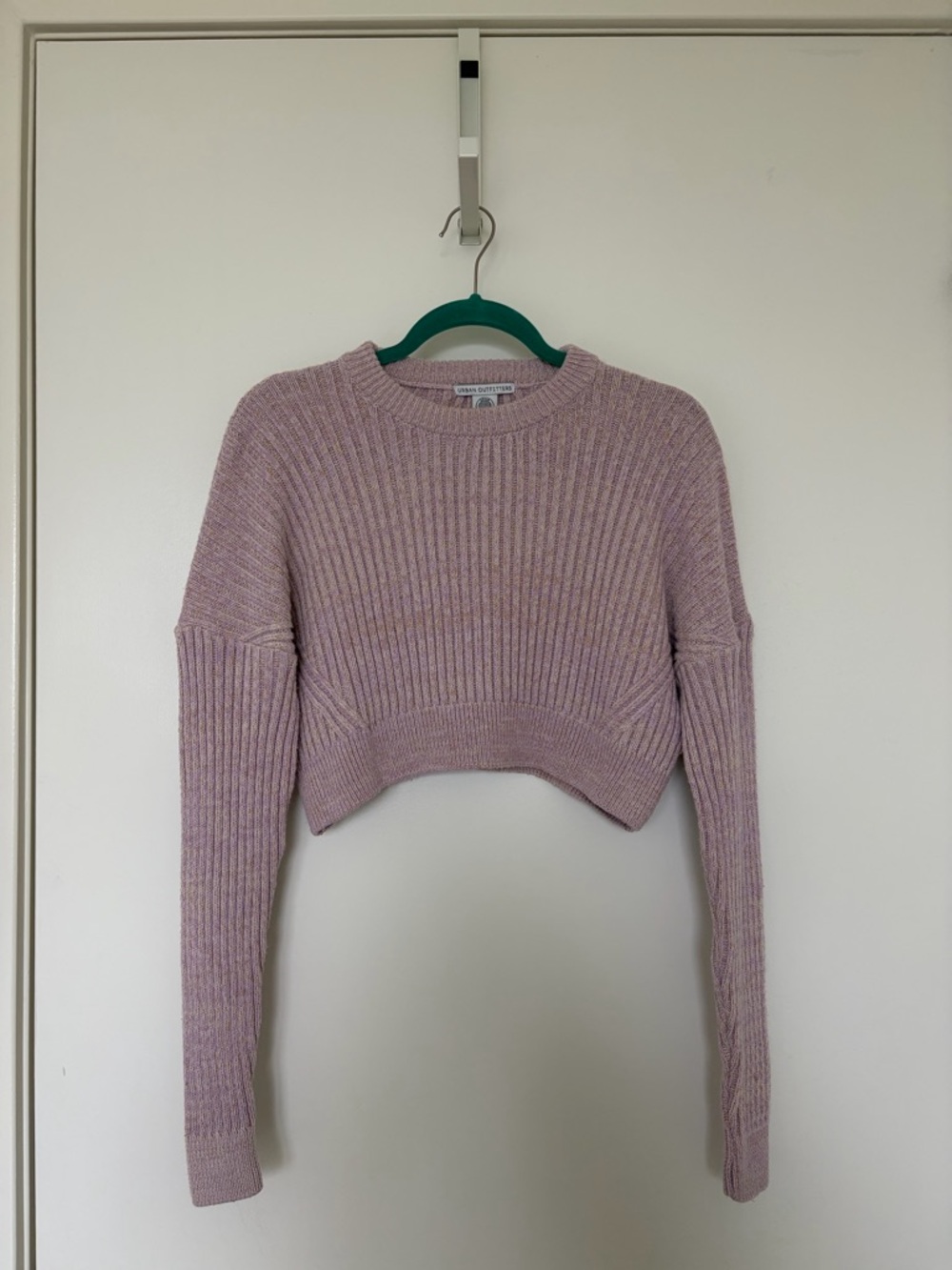 Urban Outfitters Cropped Ribbed Sweater - Light Lavender and Cream